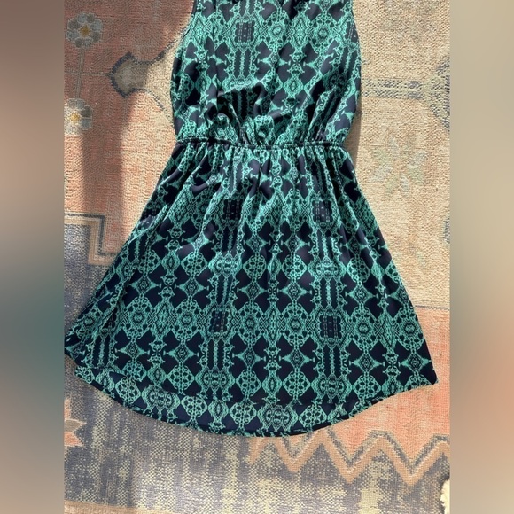 Peach LOVE CA FIT & FLARE DRESS IN NAVY BLUE & AQUA - SMALL - CINCHED WAIST - Picture 4 of 10